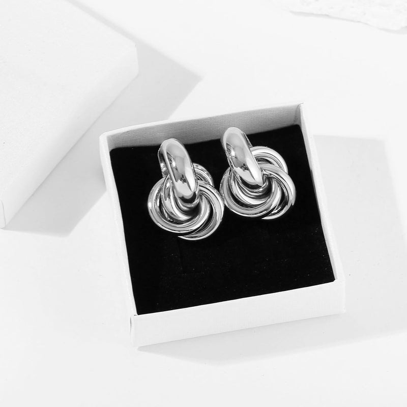 Spiritlele 14K Gold Plated Knot Earrings for Women Gold Silver Earrings Heart Link Drop Dangle Earring Chunky Golden Knotted Statement Jewelry - Image 4